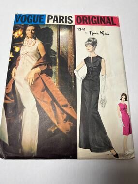 VTG Vogue Paris Original 1341 Nina Ricci Dress Gown UNCUT + Label Sz 14 Bust 34